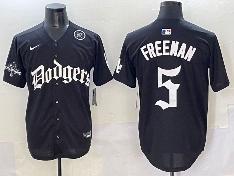 Men 2025 Los Angeles Dodgers #5 Freeman Black Seventh generation Joint Name Nike MLB Jersey style 7
